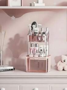 Fashion Crown Style Dresser Organizer Set - Transparent Makeup And Jewelry Storage Cabinet, Easy Pull Design, Can Store Light Beige Skincare, Brushes, Eyeshadows, Lotions, Lipsticks And Nail Polish,For Holiday Beach, Bathroom Collection, Bedroom Collection, Large Capacity