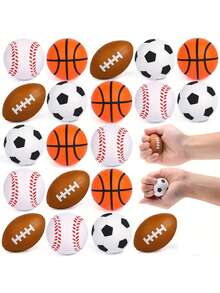 12/24 piezas Pelotas antiestrés con temática deportiva BTEC - Diseños de baloncesto, fútbol, fútbol americano, béisbol en colores vibrantes - Juguetes de mano duraderos de PU para relajación (aleatorio)