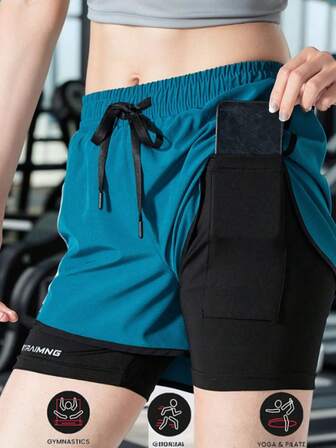 1 件女式运动吸湿排汗短裤，带弹性衬里，适合夏季运动和户外活动