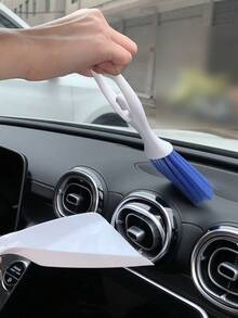 1 szt. niebiesko-biała szczotka do czyszczenia kratek wentylacyjnych w samochodzie Angel, zestaw do czyszczenia z miękkim włosiem, uniwersalny do wszystkich modeli samochodów - Biały+Niebieski - Zobacz 3