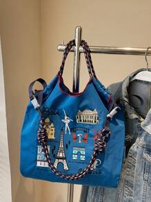 Borsa da donna 2025 nuova, borsa a tracolla di grandi dimensioni, borsa a tracolla monospalla di nicchia per pendolari, borsa casual versatile minimalista di moda, comoda in tessuto di nylon con design color-block, tracolla lunga regolabile, borsa shopping ampia apertura, popolare in autunno e inverno