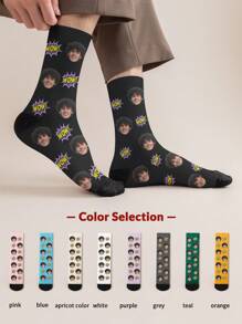 1 paire de chaussettes mi-longues personnalisées pour hommes. Mettez n'importe quel visage sur les chaussettes, chaussettes personnalisées avec photos, chaussettes mi-longues et longues amusantes et personnalisées, convenant pour des occasions comme la Saint-Valentin, les anniversaires et les cadeaux.
