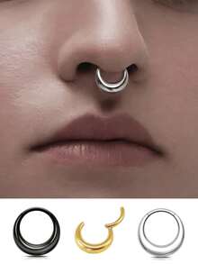 1/2/3pcs 316l Stainless Steel Smooth Surface Nose Ring Hoops Cartilage Earring Ear Cuff Water Drop Hinge Clicker Septum Ring For Women, Crescent Circle Septum Rings Septum Piercing Jewelry, Chunky Hypoallergenic Open And Close Gold Hoop Earrings For Women And Man, Suitable For Holiday Gifts, Birthday Gifts, Dances, Parties, Dates, Work, Daily Wear - Multicolor - View 3
