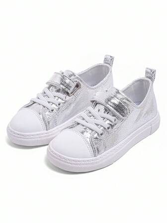 1 Pair 2025 Unisex Kids Casual Slip-On Canvas Sneakers, Fashion Versatile Low-Top Skate Shoes, Comfortable Non-Slip Lightweight Athletic Shoes, Hook And Loop Simple Style Suitable For Daily Wear