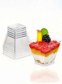 20pcs Transparent Plastic Dessert Cups And 50pcs Square Jelly Cups With Spoons, Reusable Mini Dessert Cups, Party Supplies, Mousse Cake Cups, Pudding Cups, Party Supplies, Outdoor Travel And Picnics