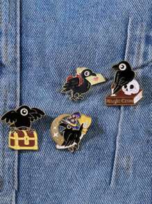 1pc Metal Bird Brooch, Cute Raven Zinc Alloy Enamel Pin, Fashionable Lapel Pin, Button Pin School