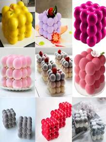 Formă 3D Bubble Cloud din silicon pentru prăjituri pentru mousse - 6 pătrate conectate, tavă de copt, potrivită pentru deserturi și decorațiuni, produse de patiserie, ciocolată, budinci, jeleuri, prăjituri cu brânză, înghețată, formă de cub 3D