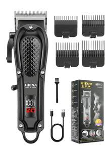 HIENA 1件/2件，男士理发器，鼻毛修剪器。多功能可调节USB充电无线理发器。1500mAh锂电池理发器。迷你电动鼻毛修剪器。个人家用理发和鼻毛修剪工具。家庭礼品套装 - 黑色 - 查看 14