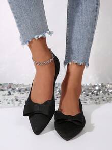 Women's Casual Soft Bottom Square Toe Elastic Band Color Block Flats, Indoor & Outdoor Wear - Black - View 5