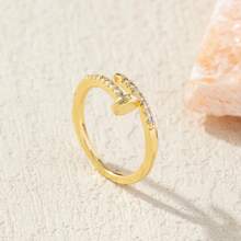 1 pieza Anillo de diseño de uñas chapado en oro de acero inoxidable, joyería personalizada creativa, anillo unisex de moda minimalista casual y versátil retro para hombres y mujeres, apto para la calle, uso diario, fiestas, vacaciones, regalo de graduación, joyería
