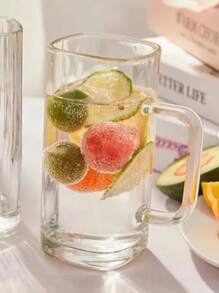 1pc Transparent Glass Water Cup, Highly Attractive Summer Juice Cup, Cup With Straw Lid Three Pieces Set