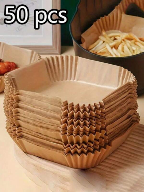 50pcs Non-Stick Air Fryer Liners - Square Parchment Paper Liners, Oil Absorbing Sheets, Suitable For Baking, Grilling And Microwave Cooking - Easy To Clean, Healthier Cooking