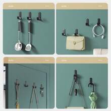 5pcs Multifunctional Stainless Steel Hanger Hooks - Self Adhesive Rack Hook For Bathrobe And Towel Rack - Perfect For Kitchen, Bathroom, And Wall Door Organization - Black - View 2