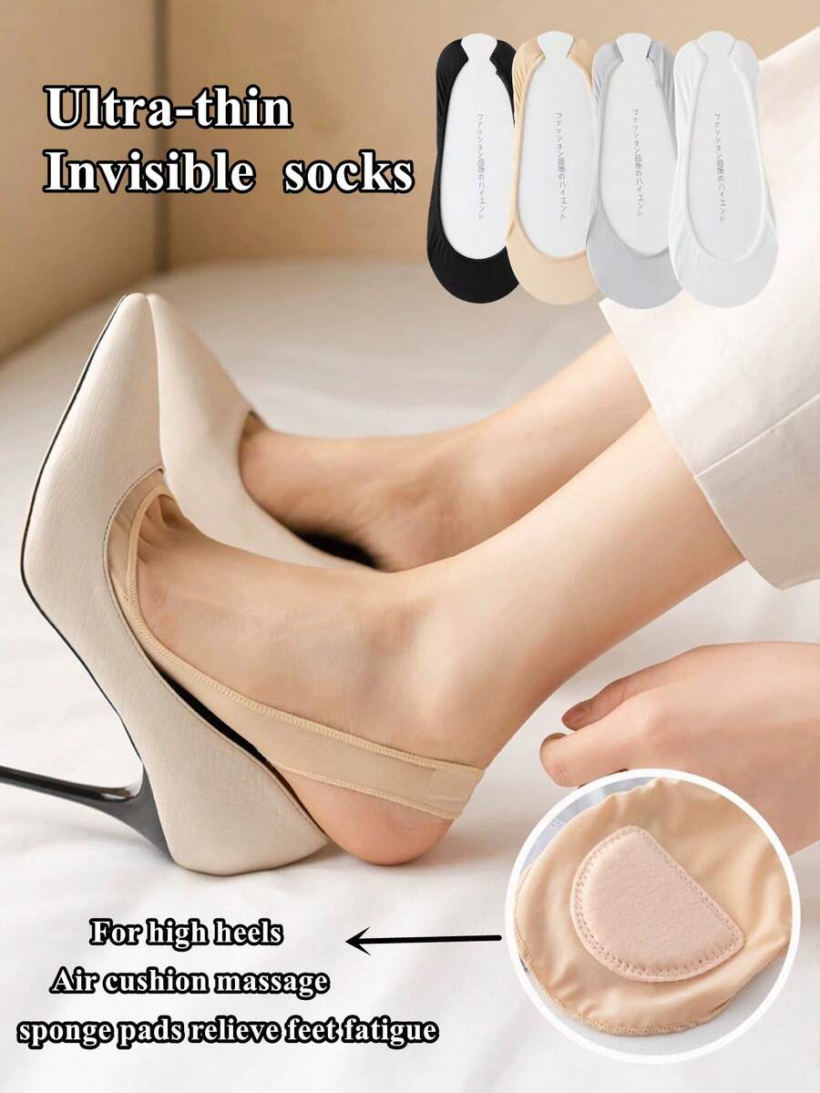 1/4 Pair Invisible Socks, Suitable For High Heels, Ultra-Thin No Show Socks For Spring/Summer With Anti-Slip Design For Women - Multicolor - View 1