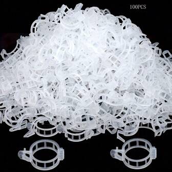 100pcs PP Material Home Gardening Tomato Clips, Durable Plastic Plant Support For Climbing Vegetables And Flowers - Vine Plant Clips For Cucumbers, Pumpkins - 1 Inch White Plant Ties