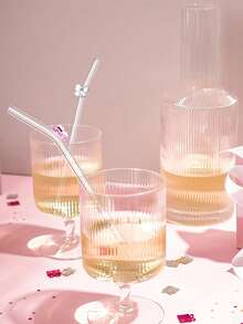 6Pcs Reusable Glass Straws With Pink Bow Charm, Ins- Bachelorette Bridal Party Decor, Drinking Straws Set + Cleaning Brush, Summer Cup Accessories - Multicolor - View 6