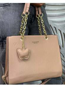 Bolsa de corrente feminina de grande capacidade, bolsa de ombro versátil, bolsa transversal da moda - Damasco - Visão 1