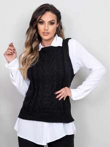 Women's Knitted Vest Braids Sweater Winter Elegant Women Fashion Tank Top Max Vest Simple Casual Knitted Cable Stitch - 鏽 - 查看 2