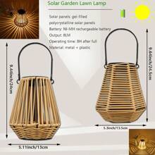 1pc Handwoven Rattan Lantern, Vintage Classic Outdoor Rattan Crafted Lantern With Solar Powered Warm White Light, Suitable For Garden, Patio, Lawn, Villa, Camping, Decorative Table/Hanging Lamp