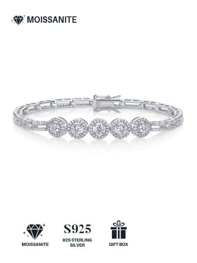 1 szt. Moissanite Bransoletka tenisowa 925 Srebro Sterling Bransoletka tenisowa dla kobiet, Hip Hop Personalizowana bransoletka tenisowa, Luksusowa moda Walentynki Dzień Matki Rocznica ślubu Prezent urodzinowy