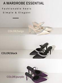 2025 Spring/Autumn New Pointed Toe Purple Stiletto High Heel Satin Crystal Embellished Strap Mule Sandals For Women