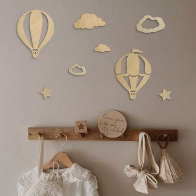 8 件/套木制热气球、云朵、星星装饰适用于儿童房、托儿所、墙壁装饰