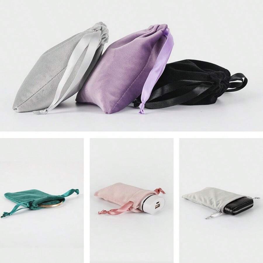1pc Soft High-End Velvet Drawstring Jewelry Pouch, Jewelry Gift Bag, Treasure Pouch, Phone Pouch, Goodie Bag - Multicolor - View 1
