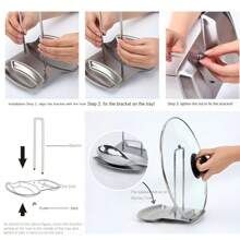 1pc Stainless Steel Pot Lid Organizer - No Drill Countertop Stand Utensil Hooks & Removable Drip Tray