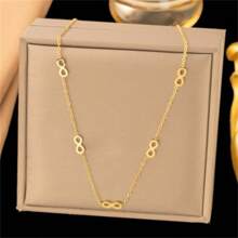 1 Set Of Gold-Plated Stainless Steel 8-Letter Smooth Surface Earrings Chain Necklace Bracelet Jewelry Set