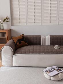 1pc Quilted Plush Sofa Cover, Solid Color Nordic Style Thickened 3D Design Couch Cover, Anti-Slip Anti-Scratch Sofa Protector For Living Room, Bedroom, Study Room, Fits 1, 2, 3, 4 Seater Sofa With Armrests And Backrest