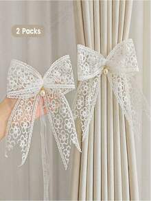 Two Pieces Lace Bow Curtain Tape, French Tulle Curtain Tape, Elegant Curtain And Tulle Decorative Rope, Mother's Day/Christmas Gift - White - View 11