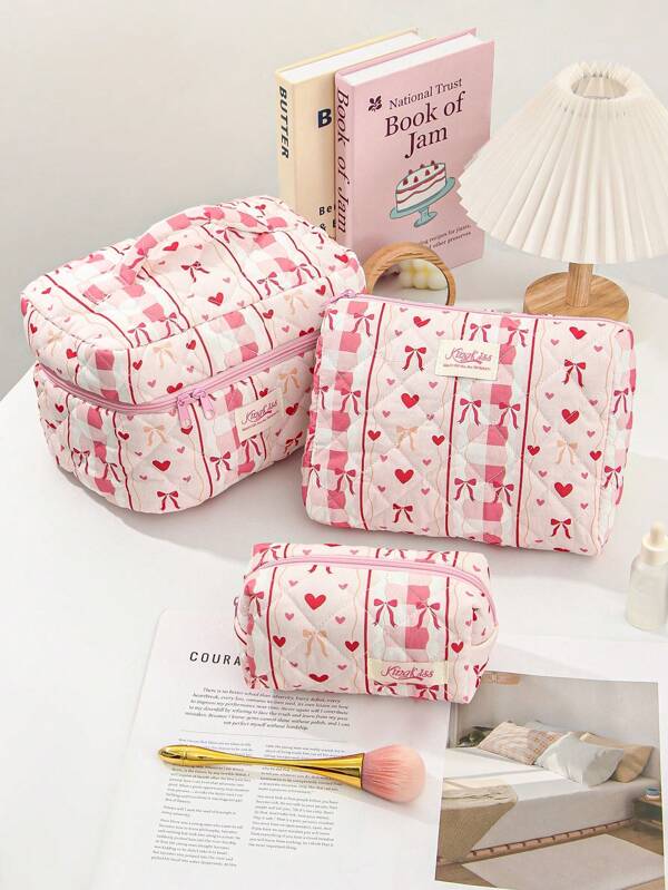 1PC Love Makeup Bag, Quilted Portable Makeup Bag, Folded Fabric Makeup Bag, Large Capacity Storage Bag, Suitable For Wallet, Lipstick, Sanitary Napkins, Pads, Coins, Keys, Earphones, Earphones And Accessories, Travel Storage Bag, Earrings, Bracelets, Necklace, Glasses, Sunglasses, Suitable For Women, Girls, Teenagers, Candy, Nurses, Female Students, Students, Gifts. Cosmetic Bag