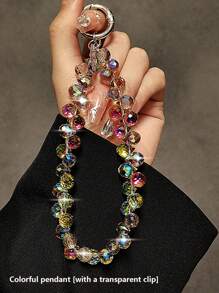 Luxury High-End Crystal Beads Hand Chain Wrist Short Lanyard With Clip Mobile Phone Case Keychain Bag Pendant Luxury Crystal Beads Lanyard - Stylish Portable Chain Wrist Accessory Piece For Easy Carrying, Designed To Fit Most Mobile Phone Cases, Fashionable Ornament - Y2K Inspired (Comes With Transparent Clip)