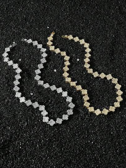 1pc Men's Hip Hop Style Fully Iced Out Square Link Chain Necklace