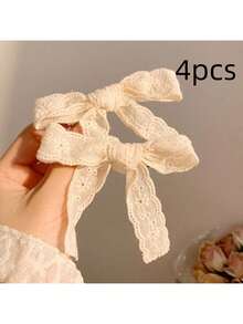 2个/套 法式芭蕾舞风格白色蕾丝蝴蝶结发夹,女士发饰,适用于刘海和侧发,高端质感,情人节礼物,优雅发夹,发卡,校园用品,适合优雅的学院风,冬季女装,蝴蝶结,可爱,发饰 - 彩色 - 查看 19