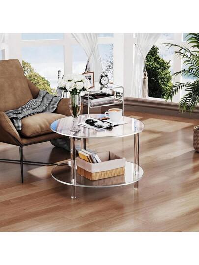 1pc Acrylic Transparent Detachable Coffee Table, Round Tafel Furniture Living Room, Multifunctional Bedside Cabinet Side Small Spaces, Bedroom, Study view 8