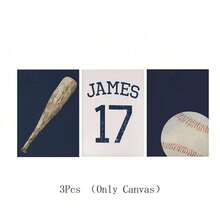 3pcs/Set Personalized Name Wall Art Poster - 3-Piece Name Canvas Wall Art - Customized Baseball Wall Art Football Wall Art Basketball Wall Art Prints Boy Room Decor Personalized Name Sign Playroom Print Boys Kids Nursery Wall Decor - Unique Gift Idea For Children Room, Nursery, Dining Room - Unframed Indoor Art Prints Optional Frame