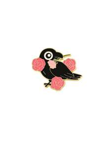 1pc Metal Bird Brooch, Cute Raven Zinc Alloy Enamel Pin, Fashionable Lapel Pin, Button Pin School