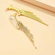 1 Par de Pendientes Colgantes de Flecos con Rhinestones Geométricos Exagerados de Moda