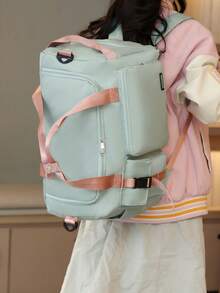 1pc New High-Capacity Multifunctional Multiple Pockets Solid Color Waterproof Fabric Can Be Hung On The Luggage Compartment With Adjustable Shoulder Strap Design And Zippered Back For Women's Luggage Bag Suitable For Vacation Holiday For Travel For Exercise Fitting