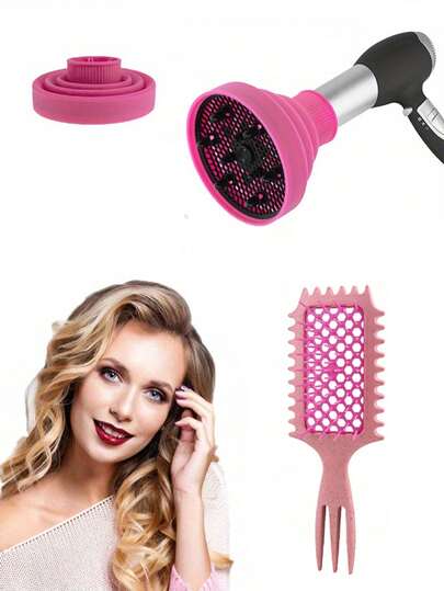 美发造型工具套装，硅胶扩散器，Magee 弹力梳，适用于烫发工具，干湿两用梳，防打结气垫梳，便携式硅胶吹风机罩（适用于普通发质），返校季必备，旅行度假必备，女士美发配件，背梳，理发师配件，吹风机，头发，理发师，美发工具，美发产品，发刷