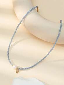 1pc Handmade Crystal & Pearl Decor Choker Necklace (Note: As Pearl Is A Natural Material, The Size Color And Shape May Vary) - Multicolor - View 11