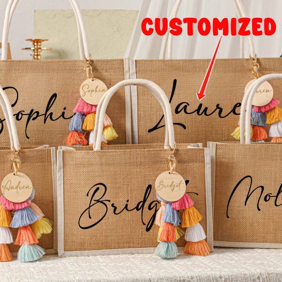 定制粗麻布手提袋、个性化伴娘礼品袋、伴娘求婚袋、沙滩手提袋、单身派对袋、新娘送礼会礼物、多用途、大容量、多功能、多功能、色彩鲜艳、可爱、迷人、简约、有趣、卡哇伊、Y2K、极简主义、通勤、商务休闲、基础款、定制、个性化、独特、定制、送给他的理想礼物、送给她、她、家人、朋友、女朋友的理想礼物、周年纪念、生日、节日/度假、户外/郊游/旅行/徒步旅行/体育场/运动/登山、商务/通勤/工作/办公室