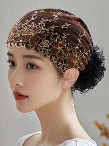 1buc dantelă elegantă damă plasă aur fir brodat mozaic floral mărime reglabilă eșarfă decorativă, versatilă pentru coafură, protecție solară, în aer liber, adunări, cumpărături