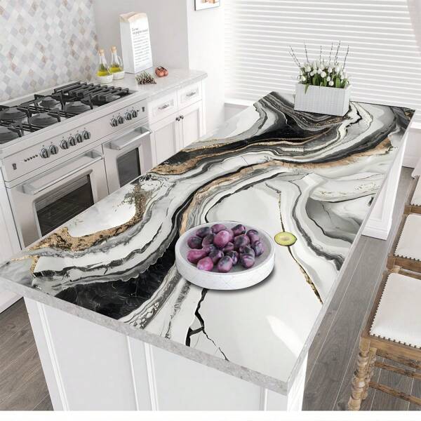 1 pieza, Estera grande para encimera de cocina con estampado de mármol, estera de mesa grande de silicona, protector de encimera recortable, protector de mesa antideslizante y resistente al calor, estera multiusos, suministros de cocina, suministros para el hogar
