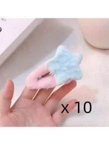 4pcs/Set Plush Star Clips, Cute And Warm Bangs Hair Clips, Student Hair Accessories For Autumn/Winter Claw Clips Hair Claws Hair Barrettes, School Stuff - Pink - View 10