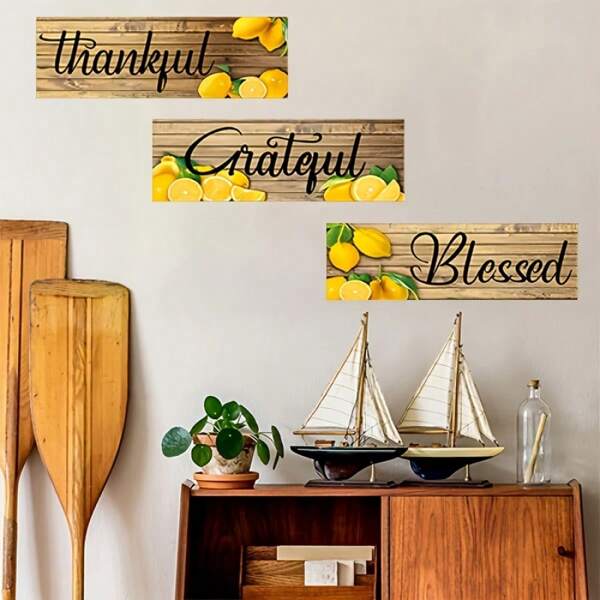 3 Pcs Lemon Art Wall Decor, Inspirational Quote Hanging Decorations, Fresh Lemon Pattern, Suitable For Bedroom, Living Room, Bathroom, Home Decor, Best Housewarming Gift