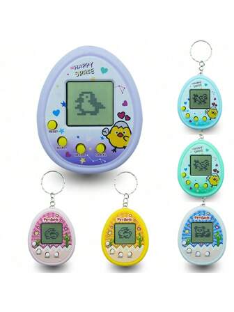 4pcs Electronic Pets, Black & White Screen, Handheld Mini Game Console Pendant, Virtual Pet Raising, Electronic Spirit Game Toy