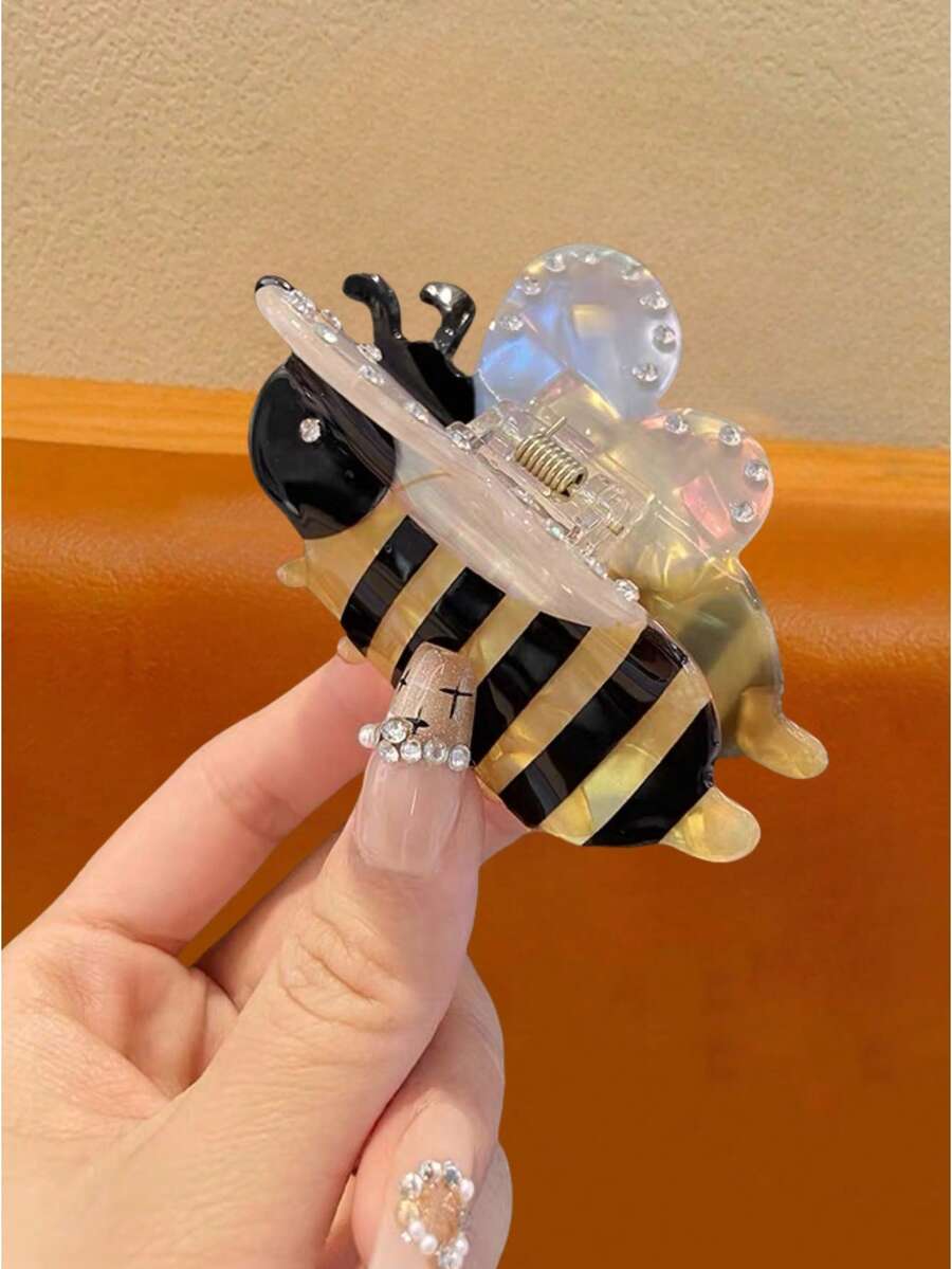 1/2 piezas Pinzas para el cabello con diseño lindo de abeja y animal para adolescentes, pinzas para el cabello de dibujos animados, pinzas para el cabello de acetato - Amarillo - Ver 1