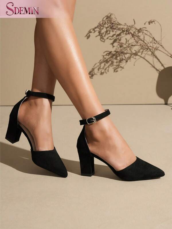 SDEMIN 2024 Early Autumn/Summer New Women's Solid Color Chunky Heel Sandals, Fashion Open Toe Dress, Party & Daily Wear, Back Zipper High Heel Sandals